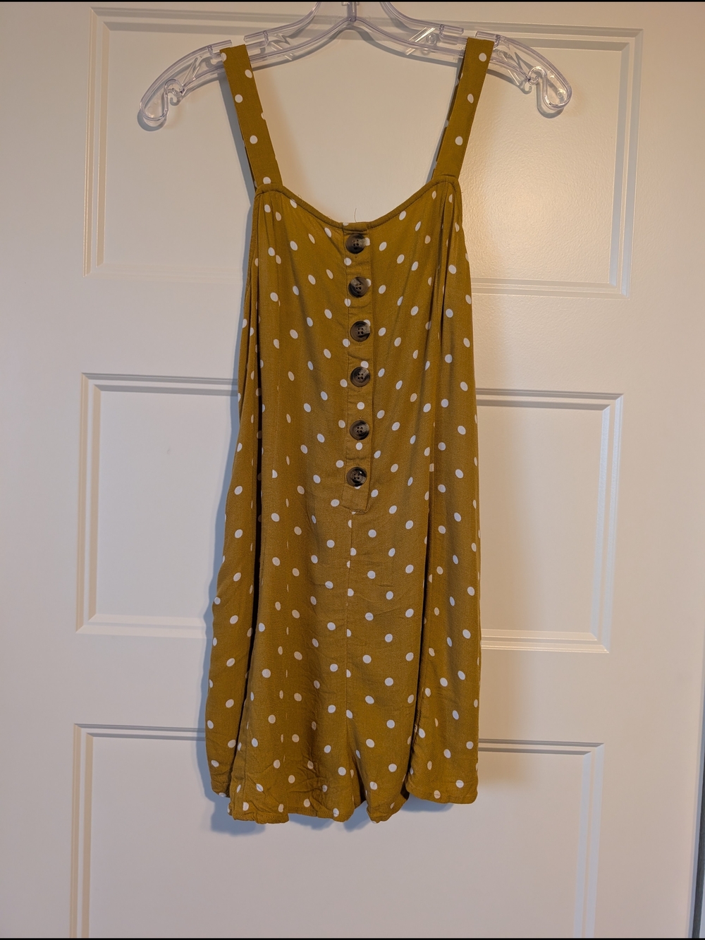 American Eagle Mustard Yellow Polka Dot Button-Front Short Romper